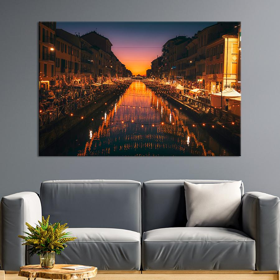 Картина город Канал Навильо-Гранде в Милане 51x34 см (A656-1)