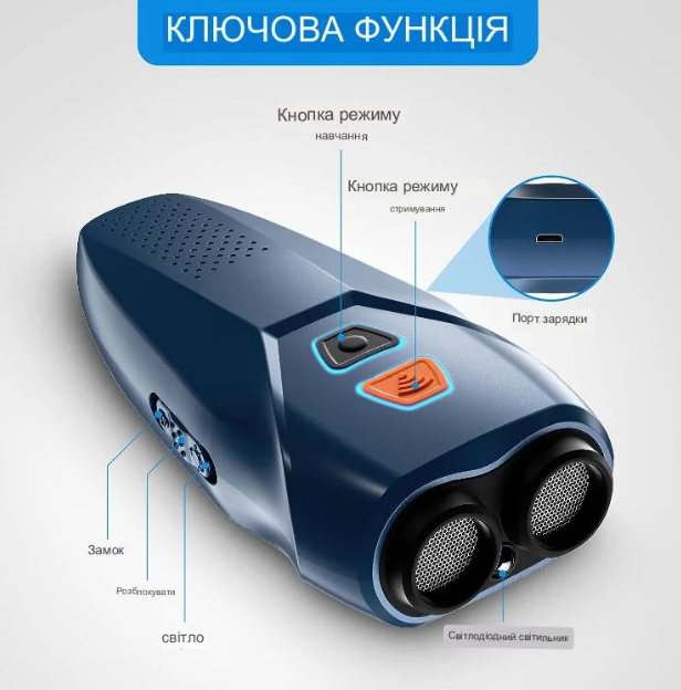 Отпугиватель собак ультразвуковой Ultrasonic PU70 с индикатором заряда и фонарем Синий (14815853) - фото 2