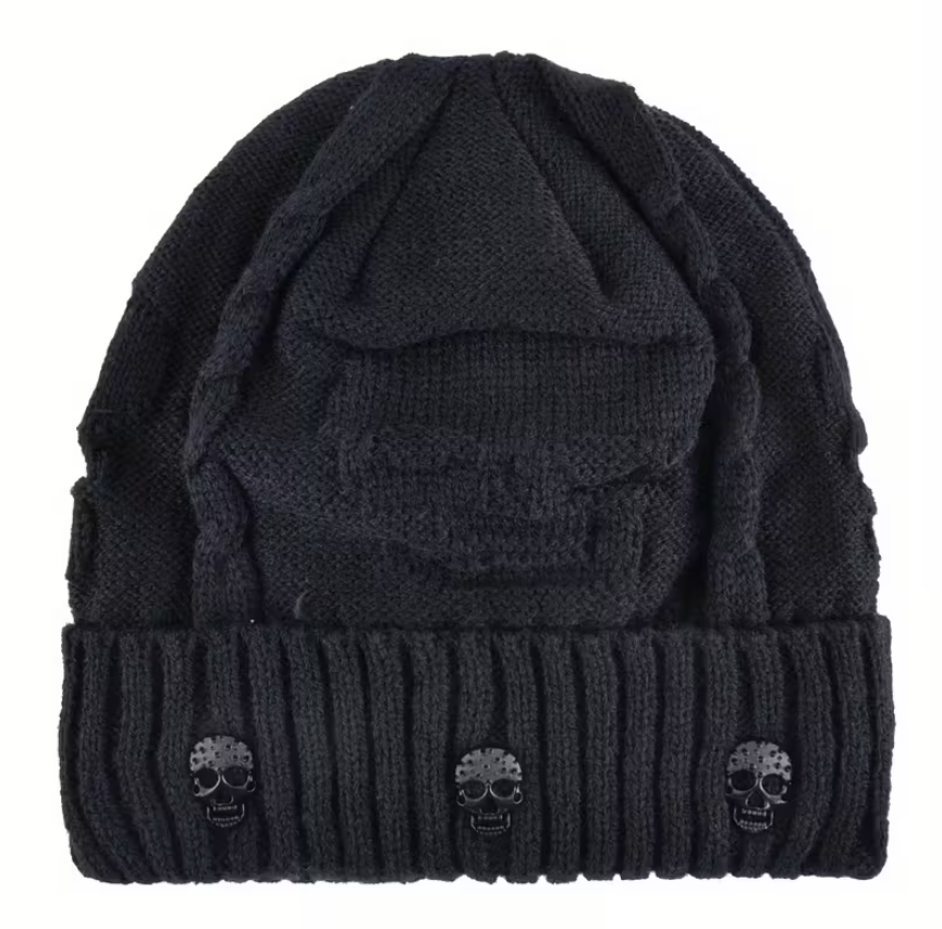 Шапка тепла однотонна на флісі з Черепами Чорний (ШЧЧ1)