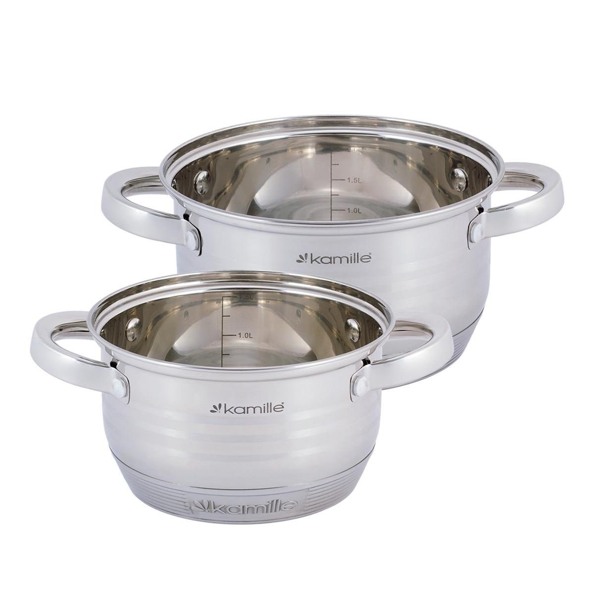 Набір каструль із кришками Kamille КМ-4914 із нержавіючої сталі з 4-х предметів Сталевий (150-84-4914) - фото 2 Набір каструль із кришками Kamille КМ-4914 із нержавіючої сталі з 4-х предметів Сталевий (150-84-4914) - фото 2