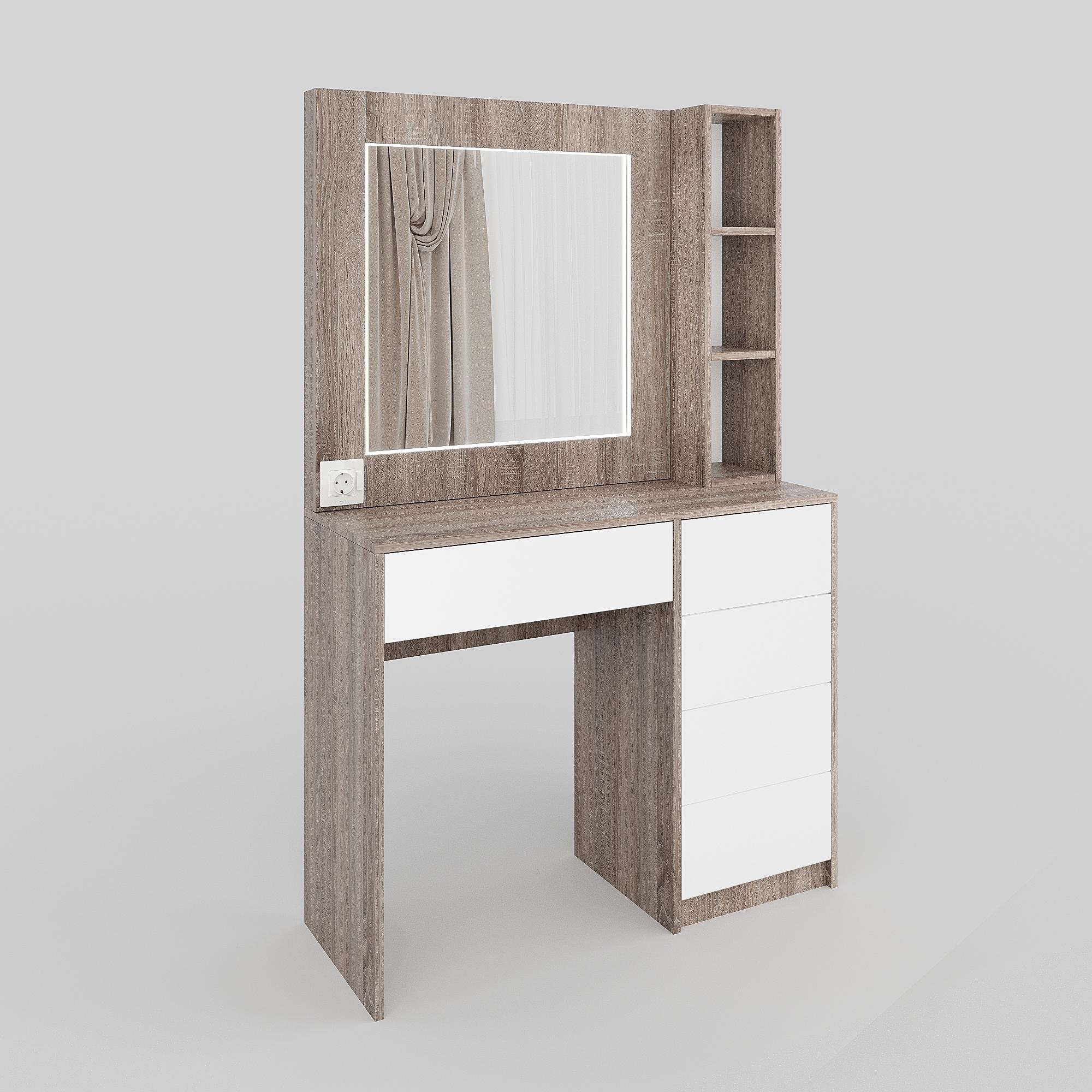 Туалетный столик с LED подсветкой ТЗ-LED 1600х1000х380 мм Дуб сонома трюфель/Белый (28555895) - фото 2 Туалетный столик с LED подсветкой ТЗ-LED 1600х1000х380 мм Дуб сонома трюфель/Белый (28555895) - фото 2