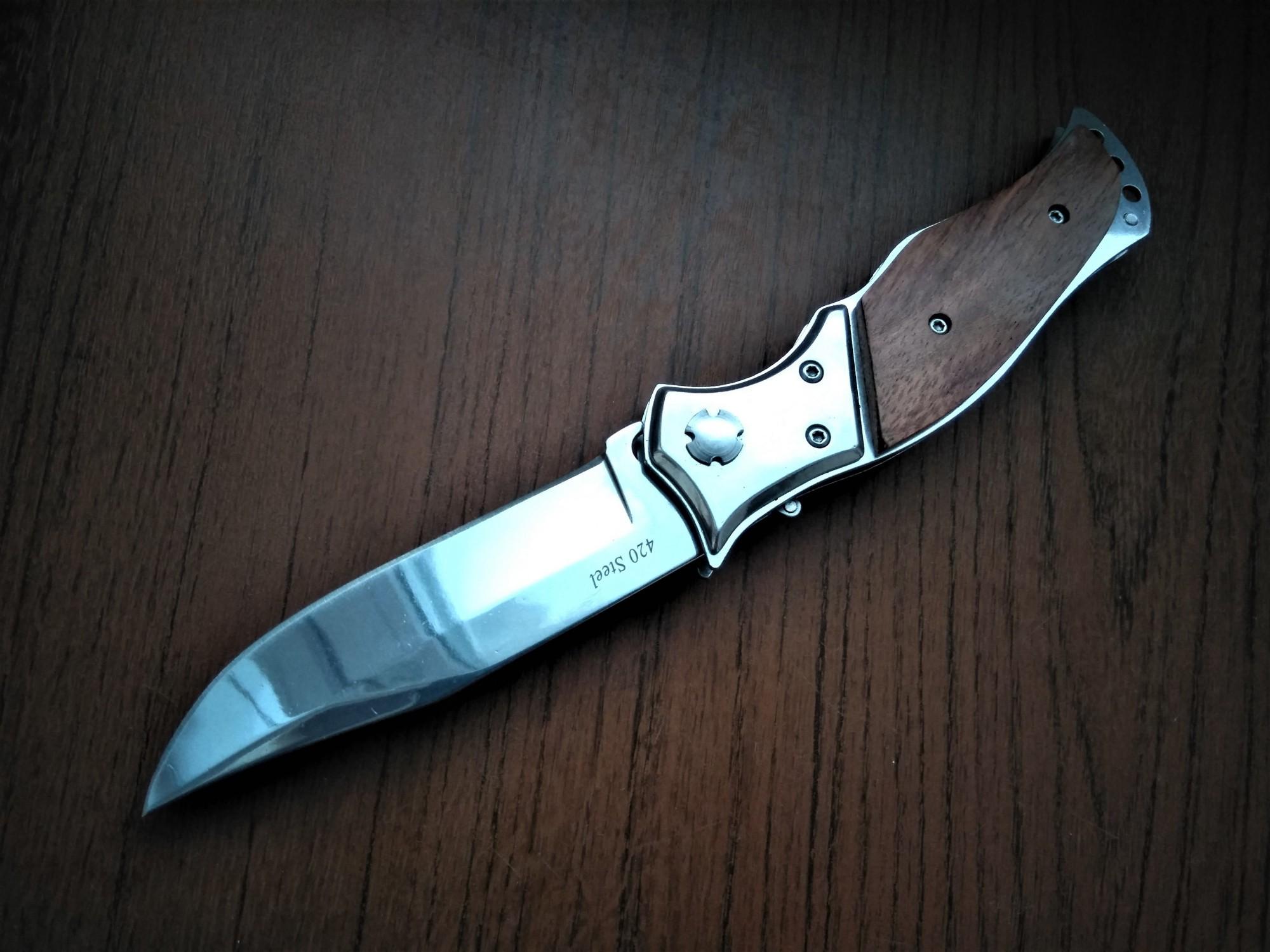 Нож выкидной на кнопке с деревянной рукояткой (DS58) - фото 3 Нож выкидной на кнопке с деревянной рукояткой (DS58) - фото 3