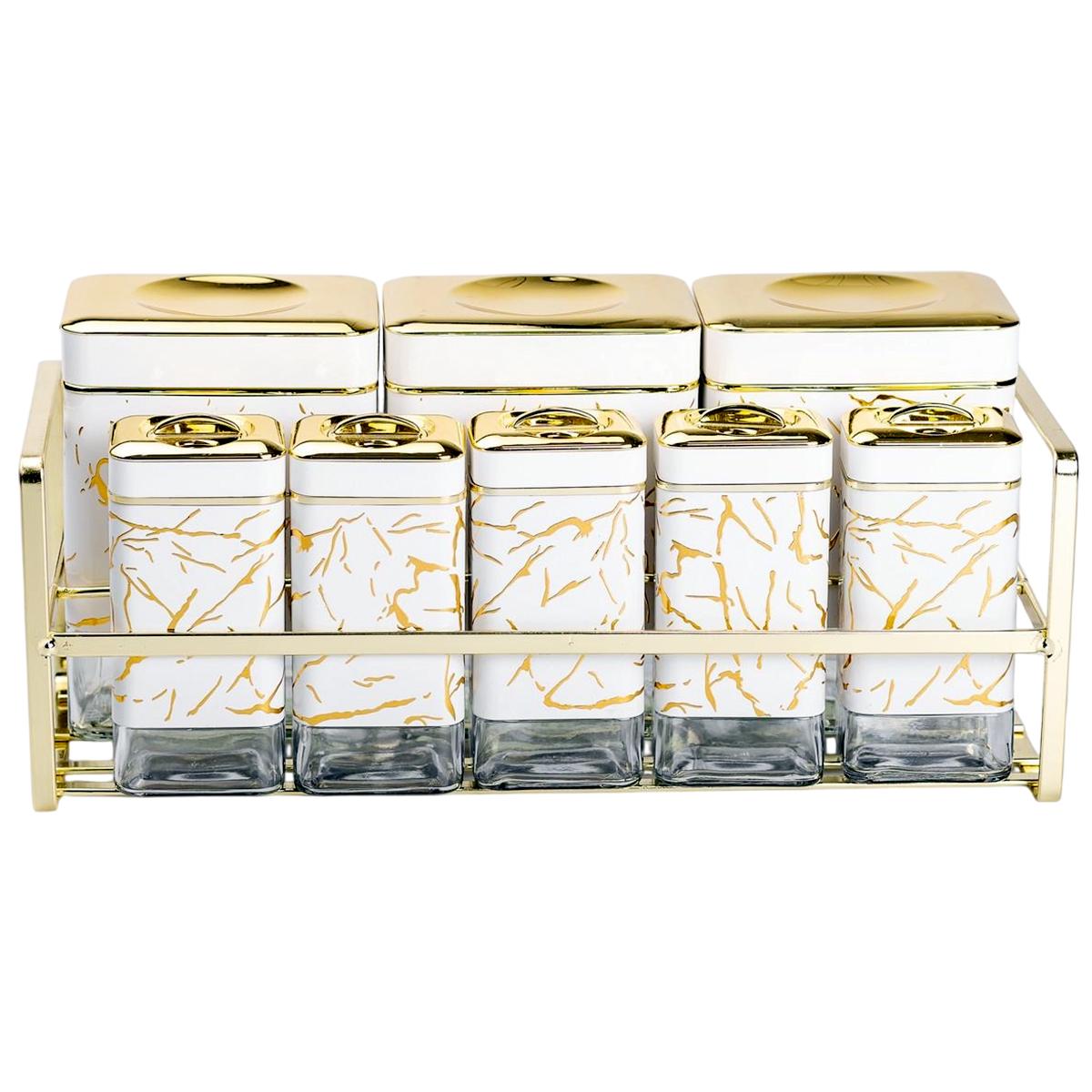 Набор емкостей для хранения на металлической подставке 8 шт. по 650/150 мл Белый (HP-1365)