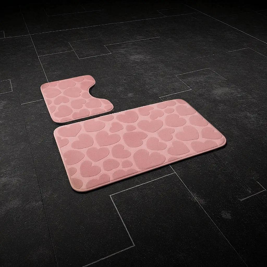 Набір килимків для ванної кімнати 3D Сердечки з гумовим покриттям 2 шт. Рожевий (28766961) - фото 4 Набір килимків для ванної кімнати 3D Сердечки з гумовим покриттям 2 шт. Рожевий (28766961) - фото 4