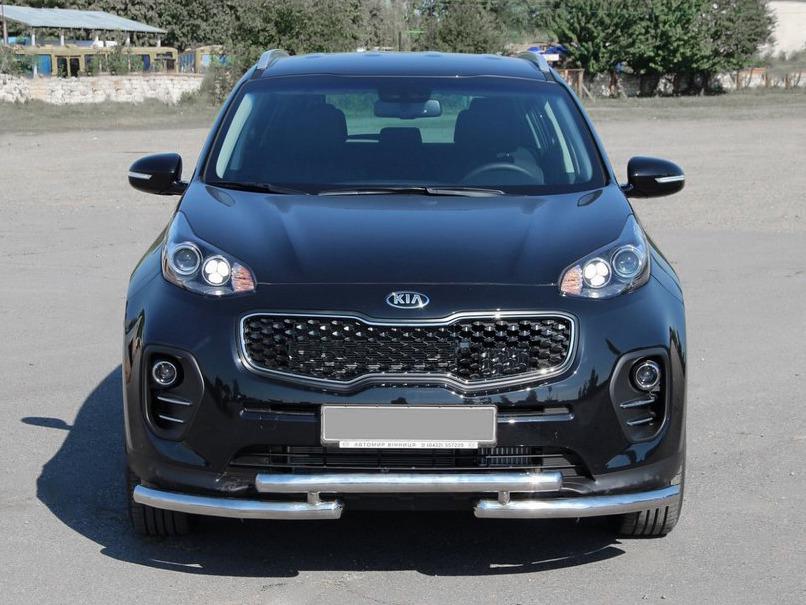 Передняя защита ST009 CAN для Kia Sportage 2015-2021 гг. нержавеющая сталь Хром