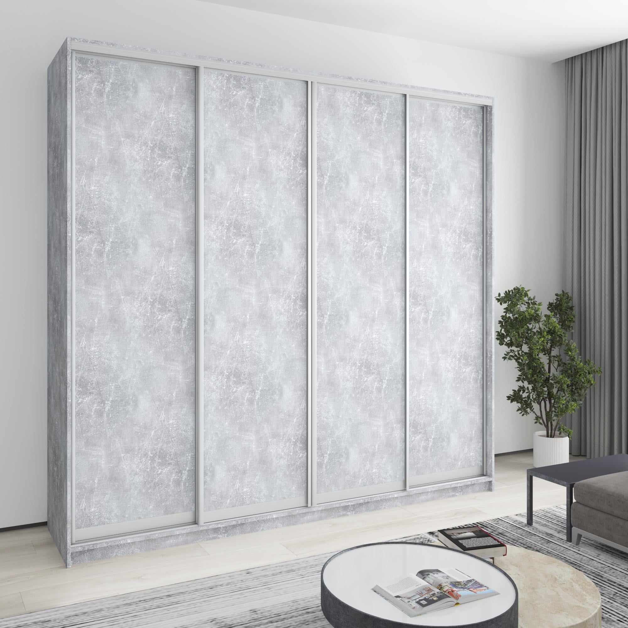 Шкаф-купе четырехдверный MebelStar Стандарт AL 4 ДСП 250x60x240 см Бетон (MBS-13054) Шкаф-купе четырехдверный MebelStar Стандарт AL 4 ДСП 250x60x240 см Бетон (MBS-13054)