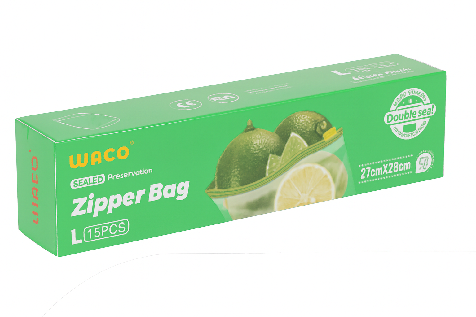 Набор пакетов для хранения продуктов Waco Zip-Lock 27х28 см 15 шт. Прозрачный с белым и зеленым (R34927-L)