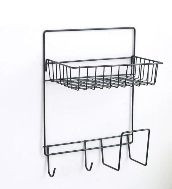 Полка для посуды настенная 2 яруса 3 крючка 25х14х34 см Черный (AN0137884)