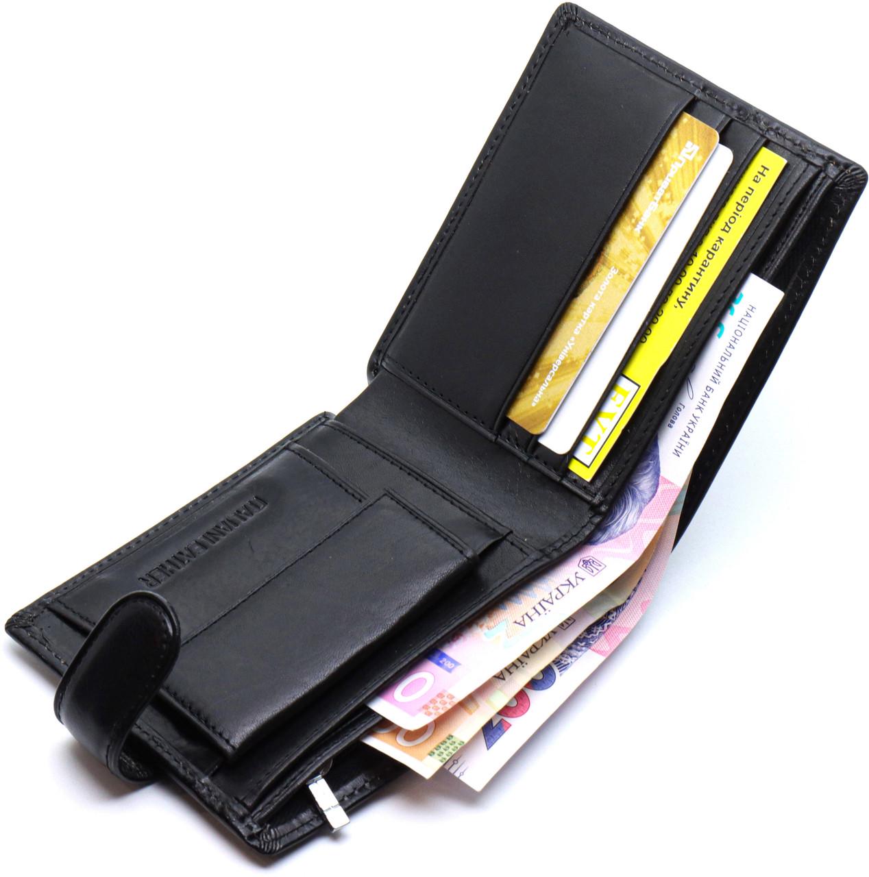 Портмоне мужское St Leather на кожаной кнопке Черный (ST104) - фото 4 Портмоне мужское St Leather на кожаной кнопке Черный (ST104) - фото 4