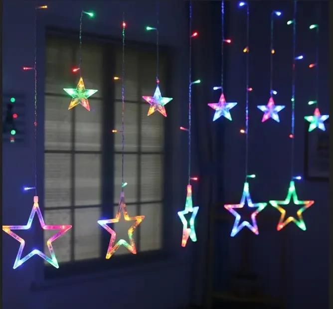 Гирлянда штора с фигурками Звезды и пультом LED RGB 3 м