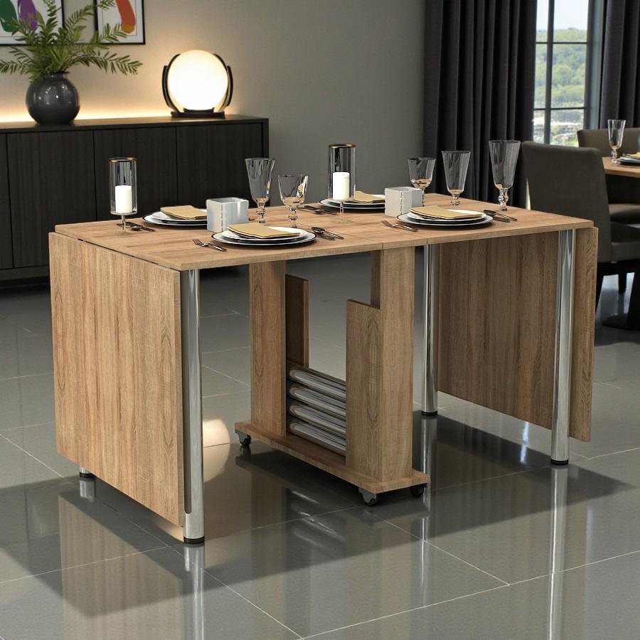 Стіл-книжка Tobi Sho Родинний розкладний обідній на колесах для кухні їдальні вітальні 800х185х730 мм Дуб сонома