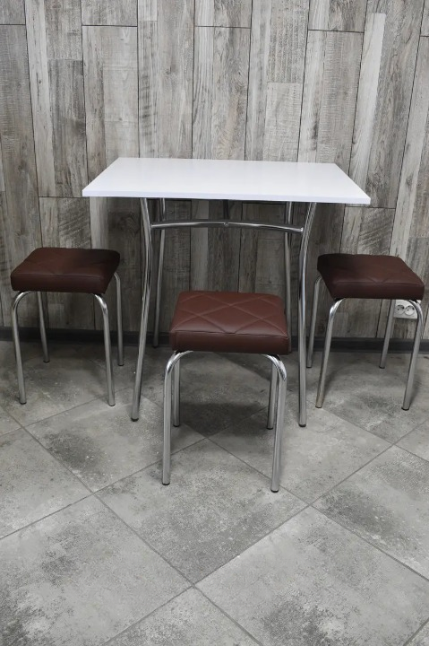 Кухонний комплект Tutty Lux Trio стіл/табурети 3 шт. в хром-корпусі 60х80х75 см Білий/Коричневий (28374575)