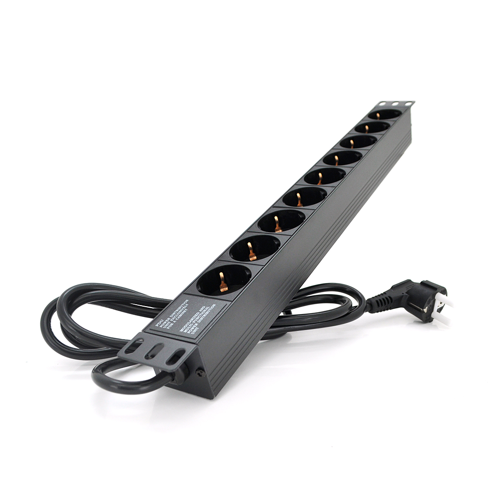 Удлинитель PiPo 9 розеток 220В тип 1U 19" алюминиевый корпус 1,8 м Черный (YUT_V8051)