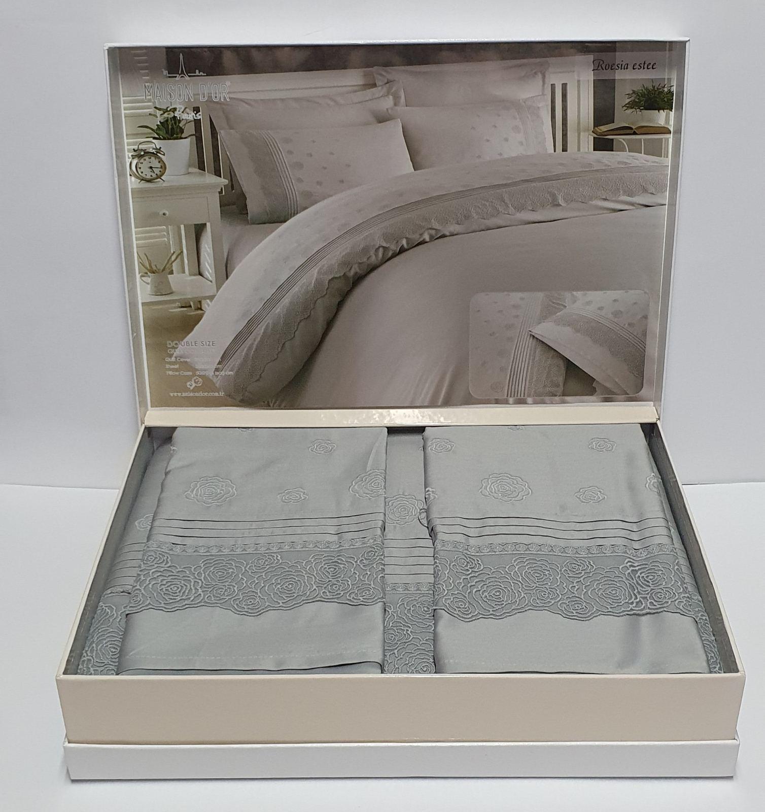 Комплект постельного белья Maison D'or Roesia Estee с кружевом 200х220 Grey (CN6141)