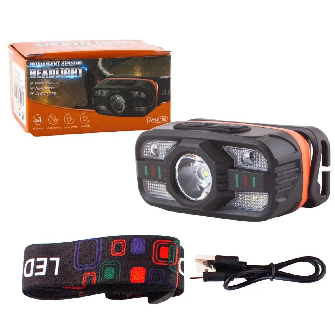 Фонарь налобный WH-0188 XPE+SMD COB white/red аккумулятор Li-Ion (2769048214)