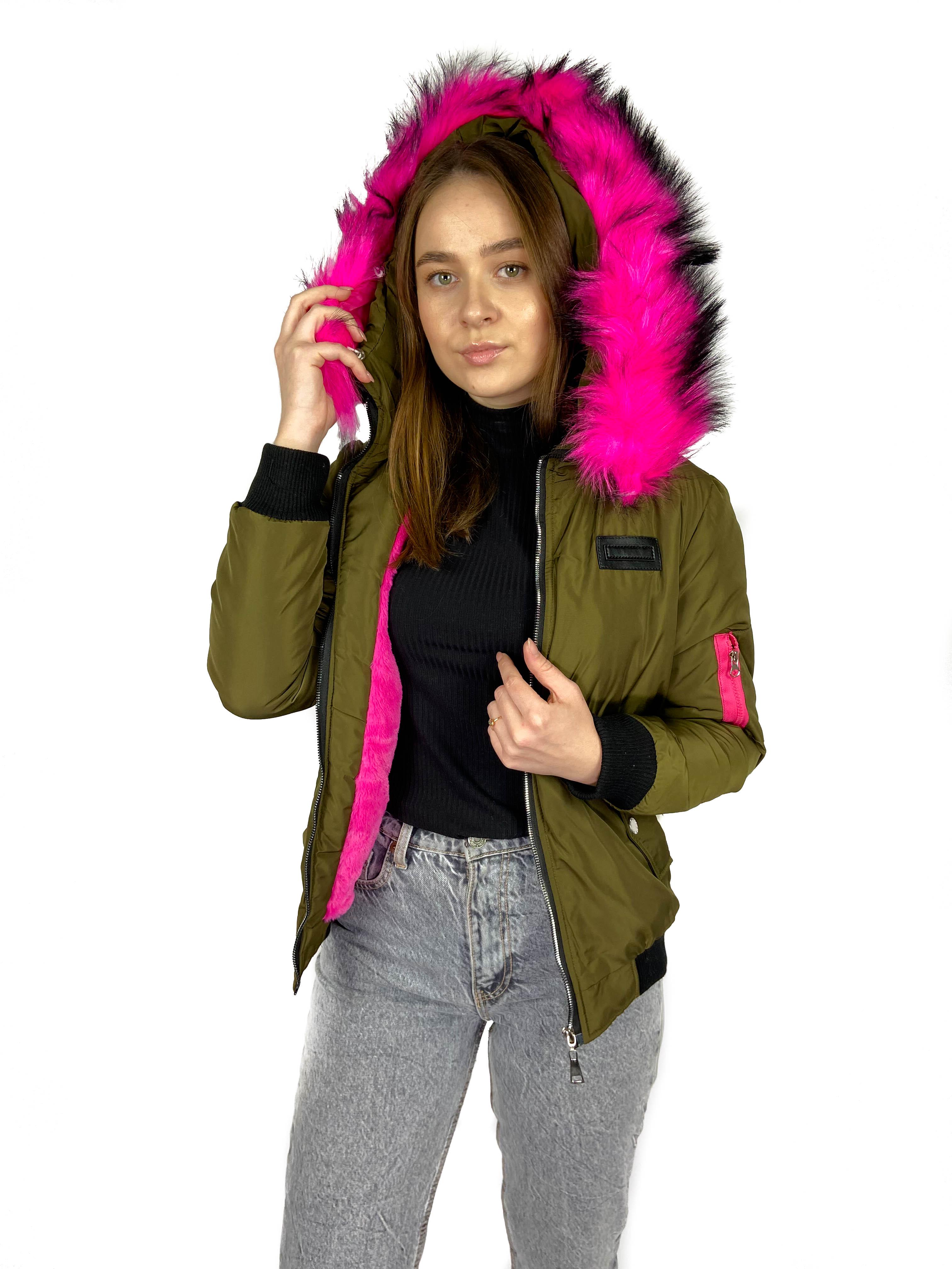 Куртка на хутрі жіноча HONGLAJIAO M Хакі (YA228) - фото 4 Куртка на хутрі жіноча HONGLAJIAO M Хакі (YA228) - фото 4