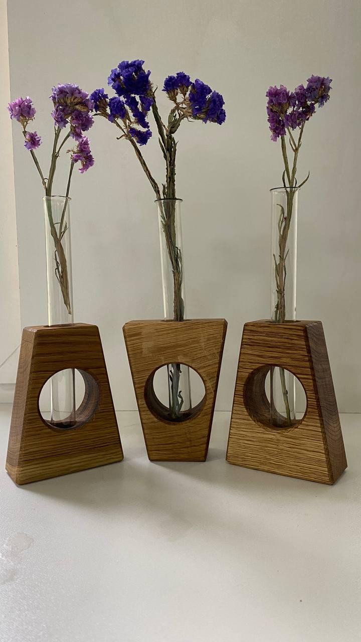 Набір ваз з дуба зі скляними колбами (1043-25)