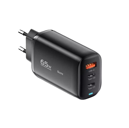 Зарядний пристрій Essager 65W GAN 2xType-C/USB-A Black (0345)