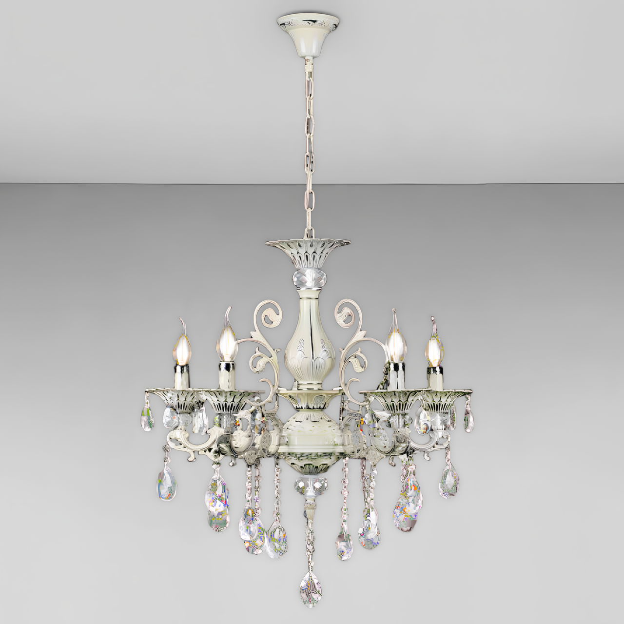 Люстра Svet на цепи на 5 патронов-подсвечников под лампы Е14 Белый/Хром (SH-2277/5C CRL)