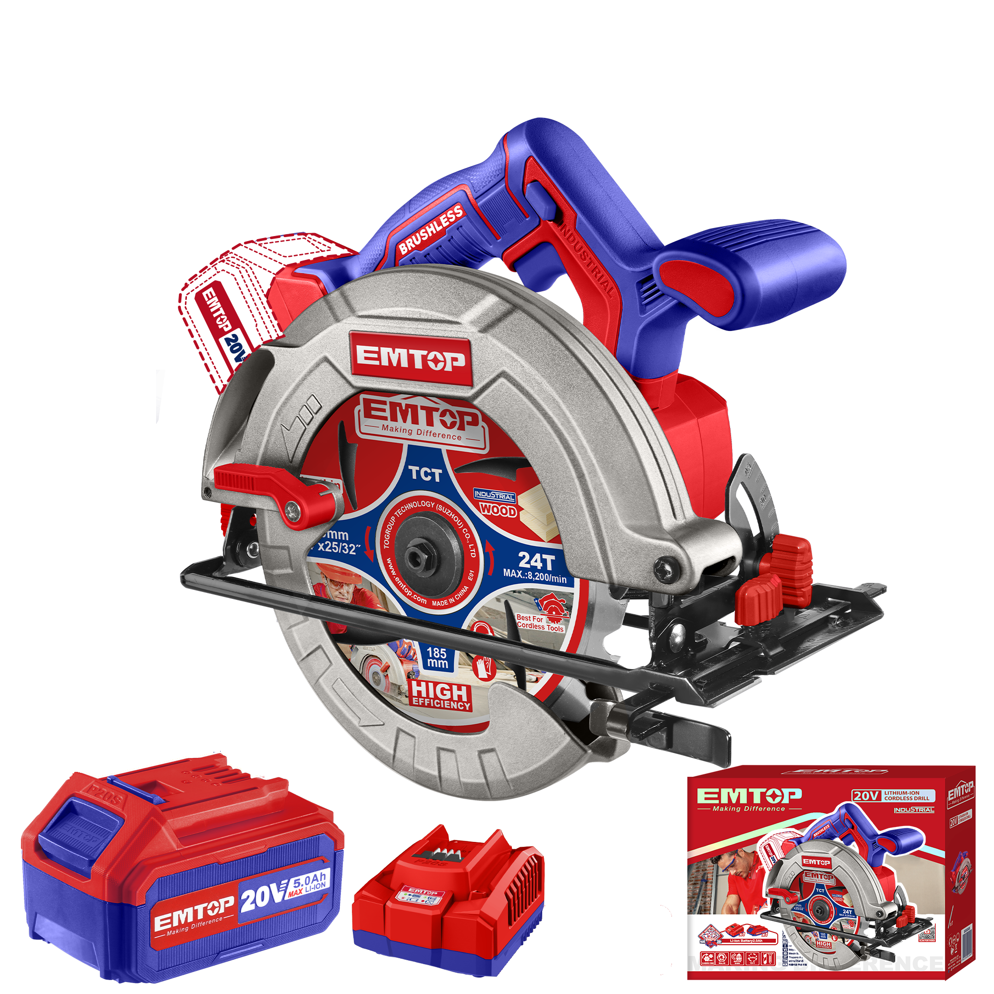 Пила дискова акумуляторна EMTOP ELCS18513