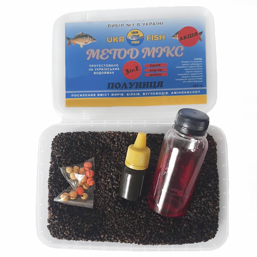 Метод-Мікс Ukr fish Method Mix 3в1 Полуниця Fluro Dip