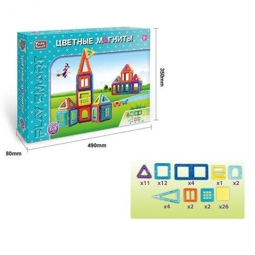 Магнітний конструктор Кольорові магніти Будиночок 2464 66 ел.