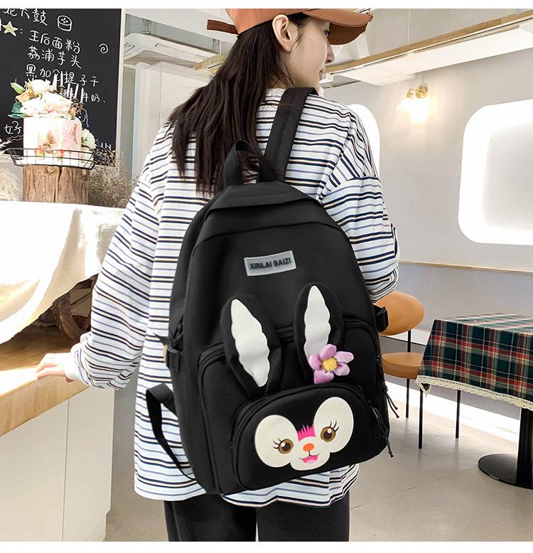 Школьный рюкзак для девочки Зайчик 5в1 5-11 класс Черный (27667974) - фото 4