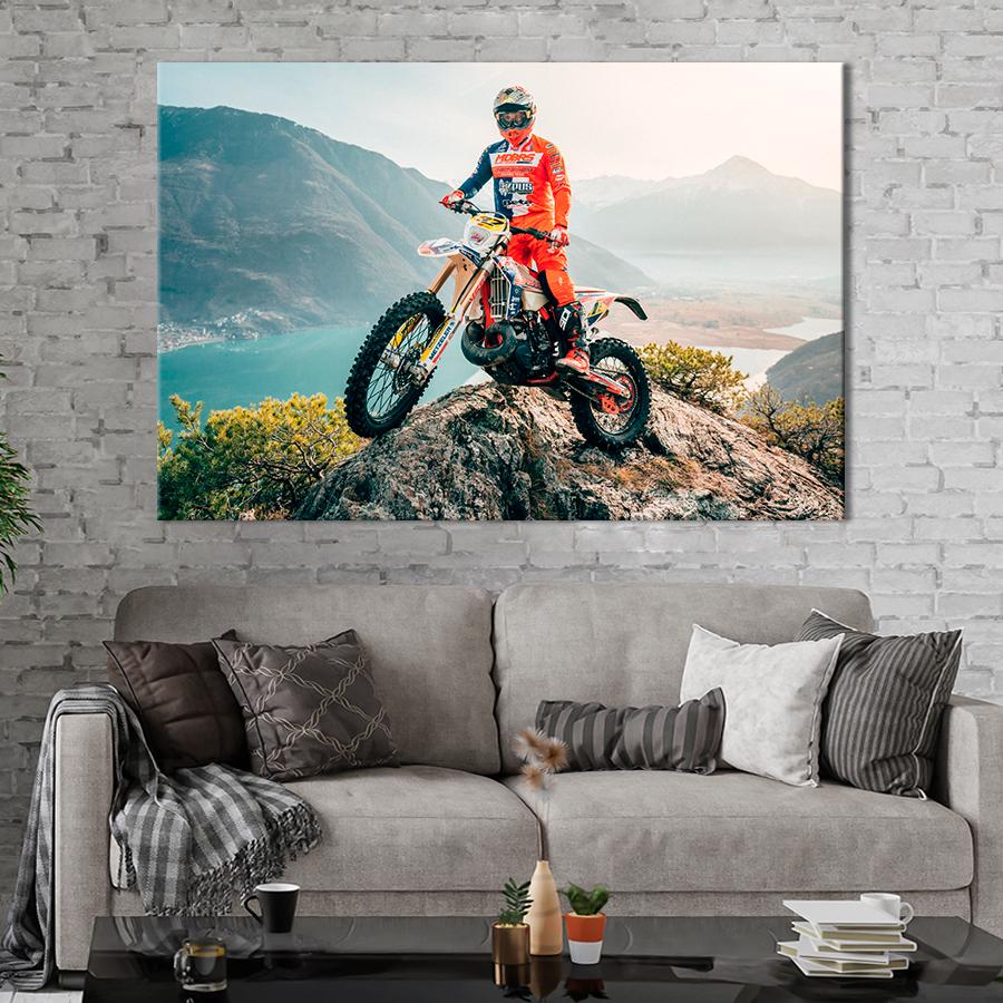 Картина Автомобиль Мотоциклист с байком 80x54 см (A1179-1)