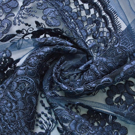 Ткань сетка с вышивкой IDEIA Фрезия 1,3 м Темно-синий (2200004036137)