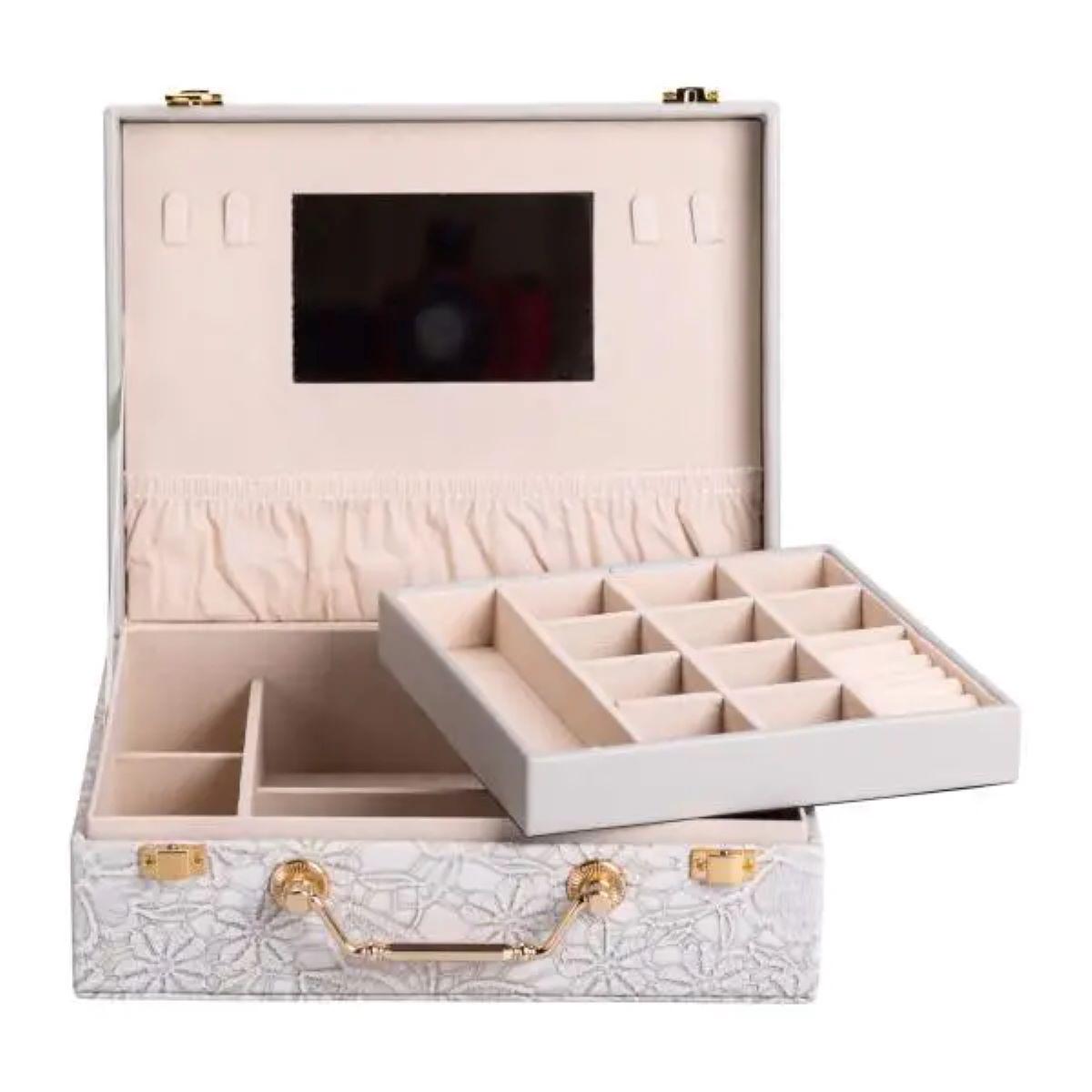 Шкатулка для украшений из эко кожи с зеркалом 2 яруса (6673)