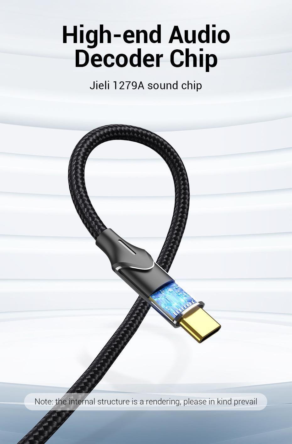 Кабель Vention Type-C-2RCA стерео тюльпани-USB-C Hi-Fi звук AUX DAC ЦАП нейлонове обплетення 2 м Чорний (BGUHH) - фото 5