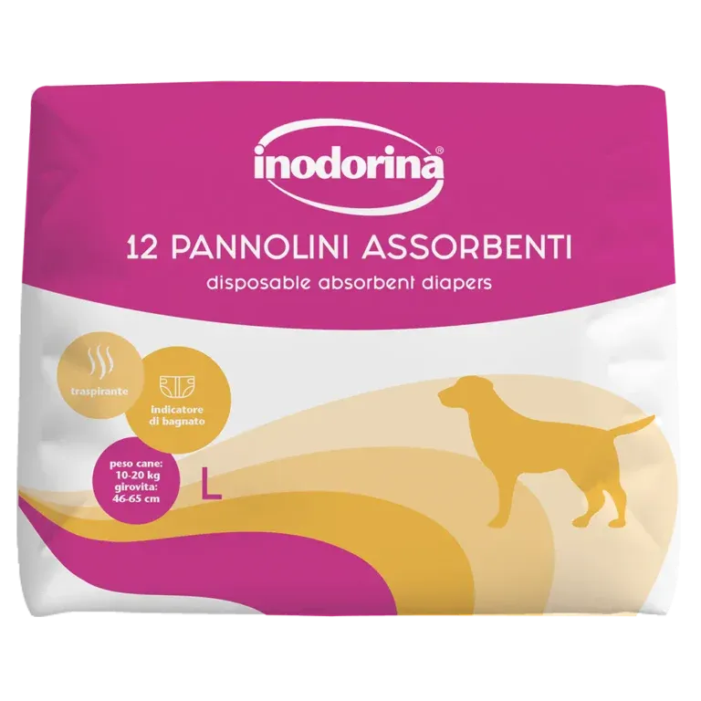 Підгузки для собак Inodorina Pannolini Assorbenti абсорбуючі з індикатором вологості L 12 шт. (24929711)