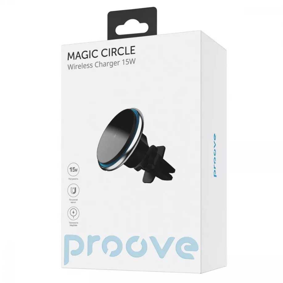 Держатель автомобильный Proove Magic Circle Car cradle with wireless charger 15W Black - фото 3