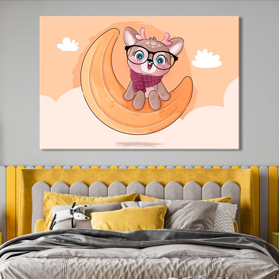 Картина в детскую комнату Милый олень на луне 51x34 см (A1402-1)