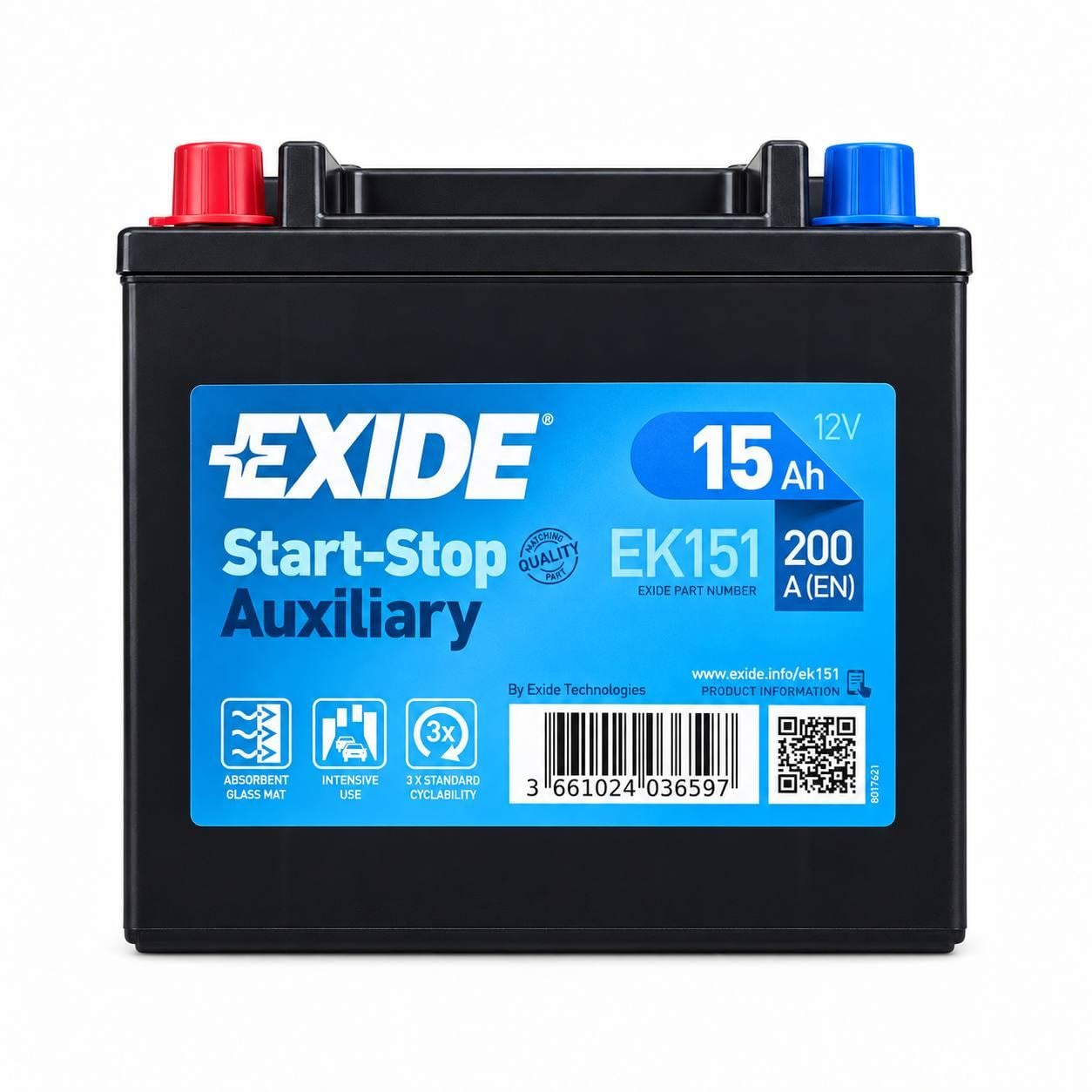 Акумулятор допоміжний EXIDE START-STOP AGM 15 Ah L+ 12V 200А EN EK151 (3191409970) Акумулятор допоміжний EXIDE START-STOP AGM 15 Ah L+ 12V 200А EN EK151 (3191409970)