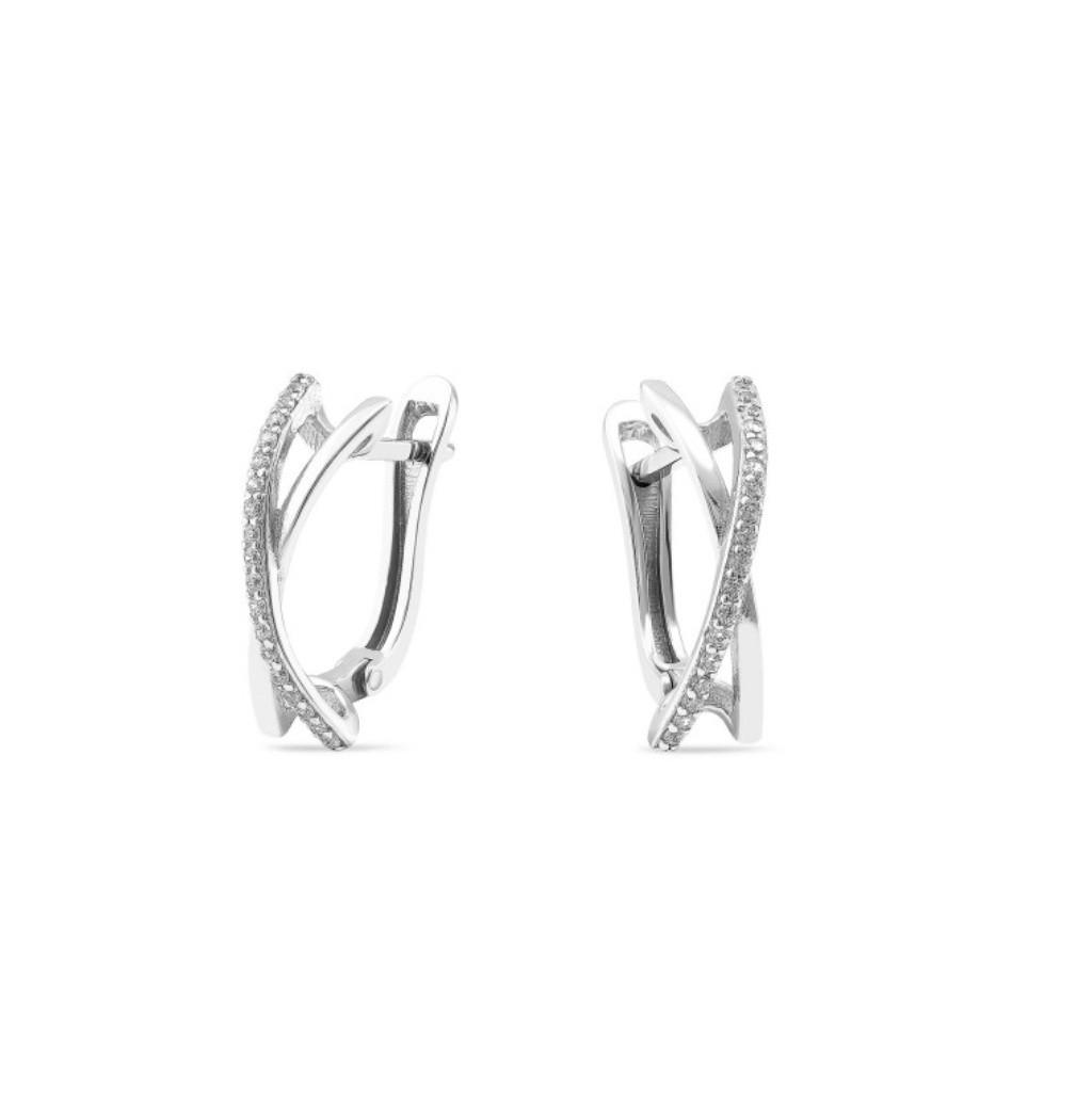 Серьги палочки с белыми камнями серебро 925 пробы родированное 2,90 г (1598с)