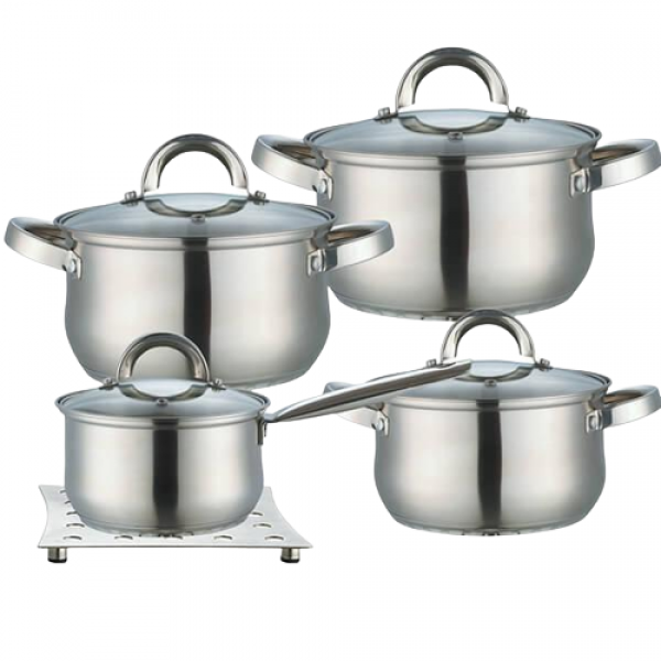 Набор посуды Maestro из нержавеющей стали со стеклянными крышками 1,5/2/3/5 л 9 пр. (8b0da7e2)