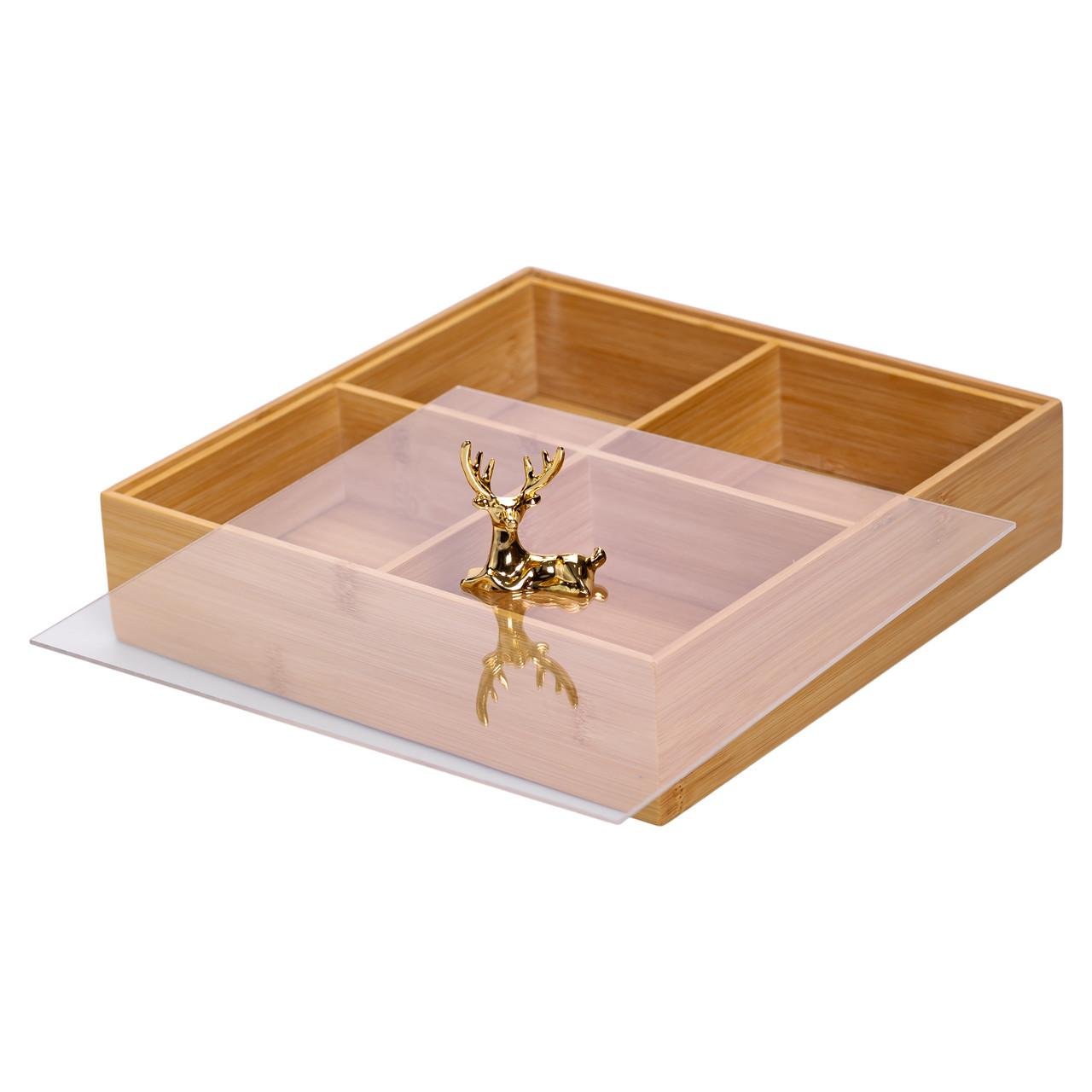 Менажница деревянная на 4 секции с крышкой квадратная (HB-40-1) - фото 2