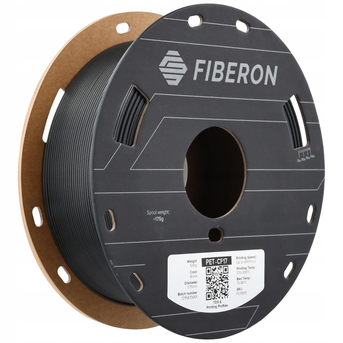 Пластик для 3D-печати Fiberon PET-CF17 1,75 мм 0,5 кг с углеродным волокном 17% Black