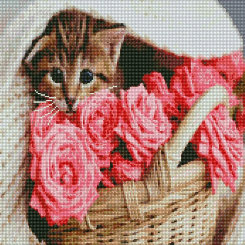 Алмазная мозаика Strateg Котик в корзине 50х50 см (GA0012)