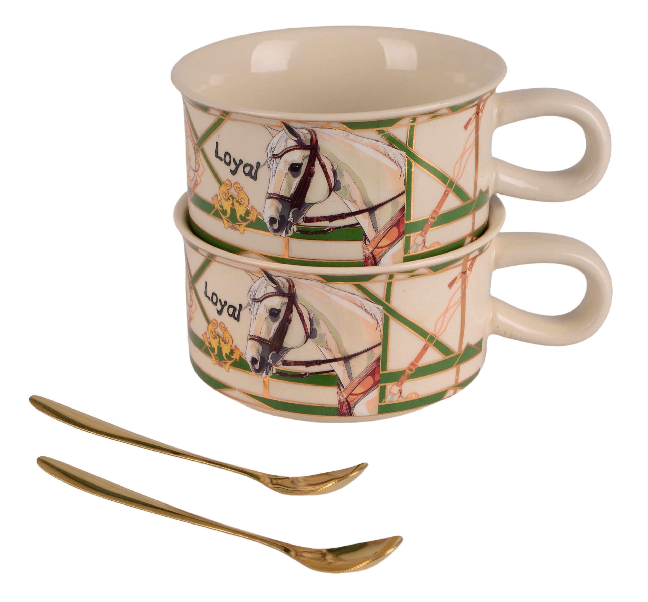 Набор чашек с ложками LED Horses из фарфора 220 мл (B060707)
