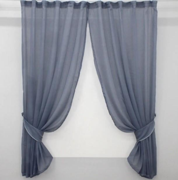 Фіранка на кухню з підв'язками 270х170 см Сіро-блакитний (112к) Фіранка на кухню з підв'язками 270х170 см Сіро-блакитний (112к)