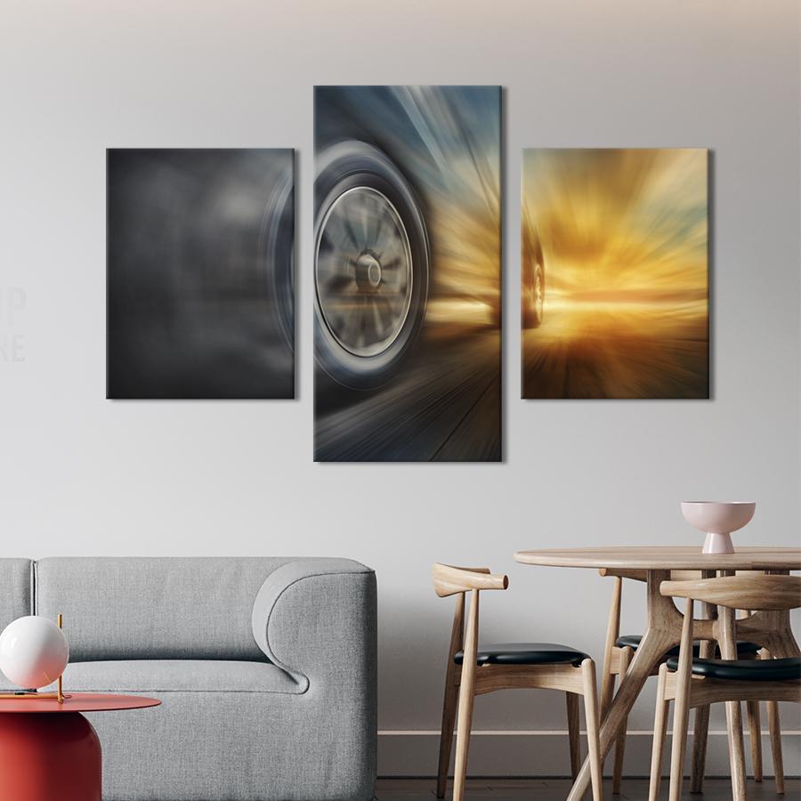 Картина на холсте триптих Гонка 141x90 см (1398-32)