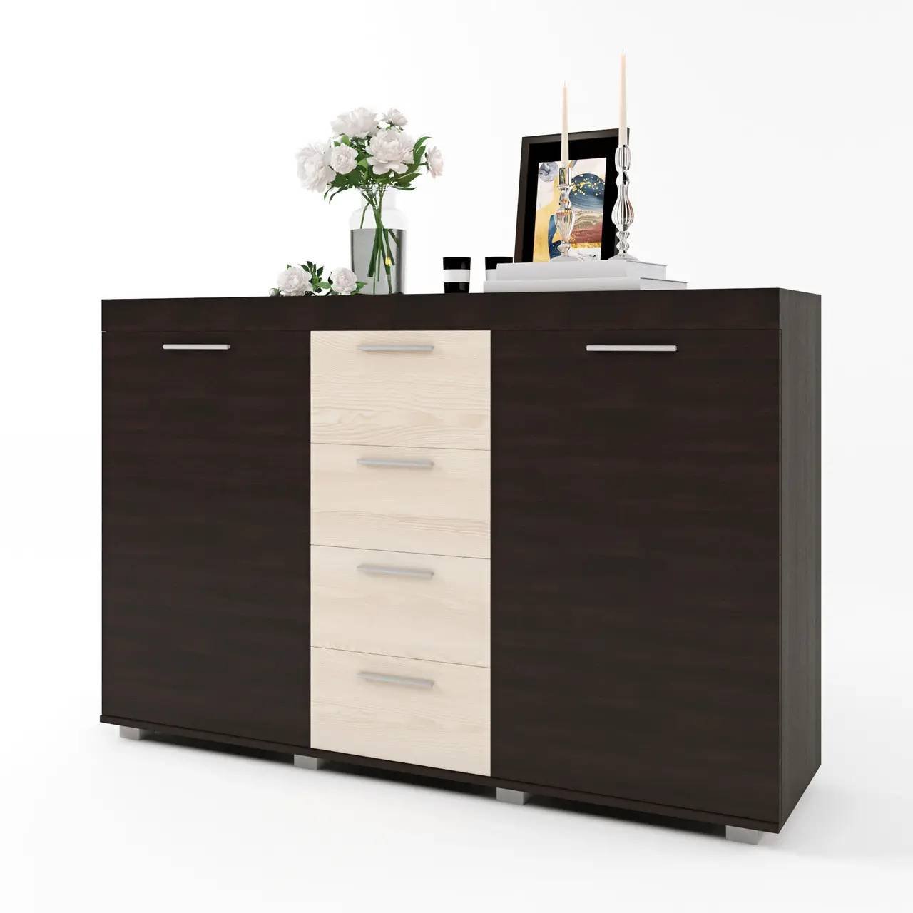 Комод Эверест телескопические направляющие 140х38х92 см Венге темный/Дуб молочный (643bdf33cf0a1e06ce7d2df9)