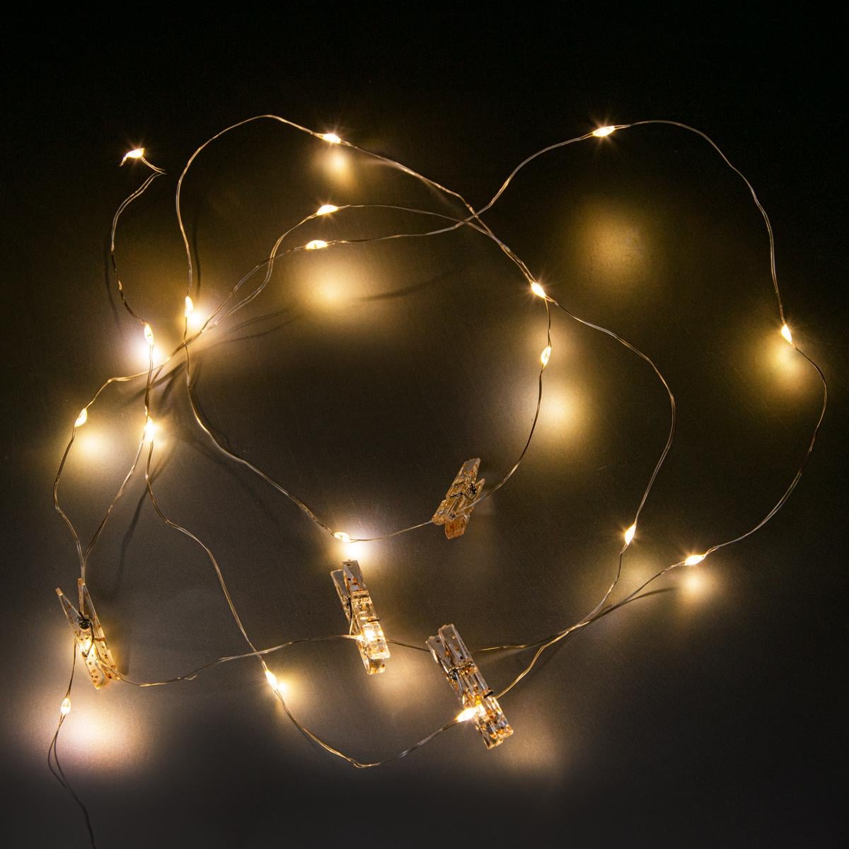 Гирлянда на батарейках капля росы с прищепками 20 LED 2 м Теплый-белый (1008903-Other)