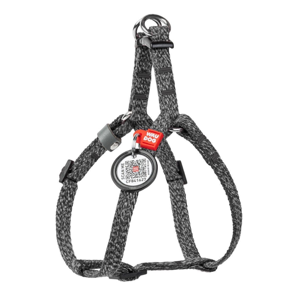 Шлея для кошек/мелких пород собак Waudog Re-cotton с QR паспортом/светоотражающая/пластиковым фастексом XS 10 мм х 28-40 см Серый (167011 Col)