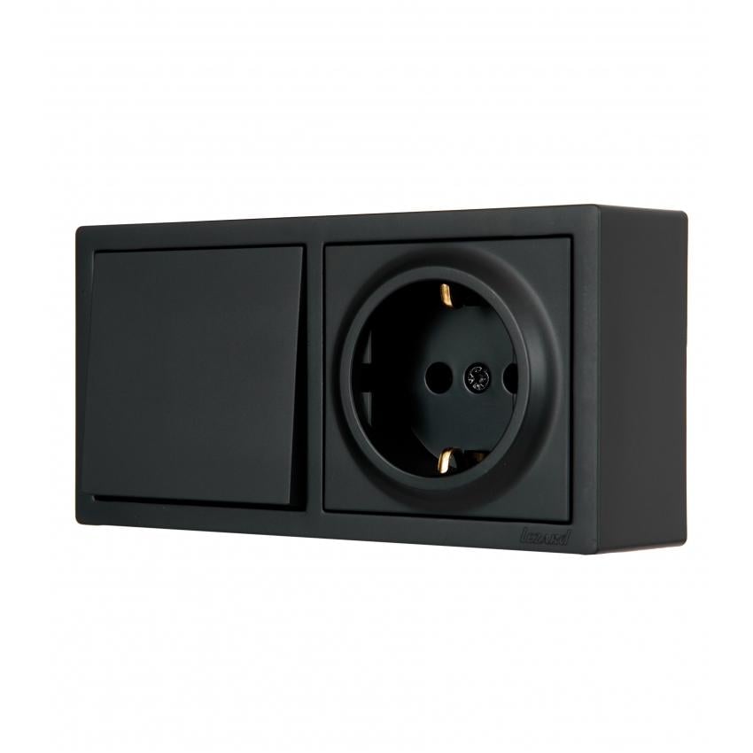 Вимикач одноклавішний Lezard Leto та розетка одинарна з заземленням Антрацит (752-4200-170BAP)