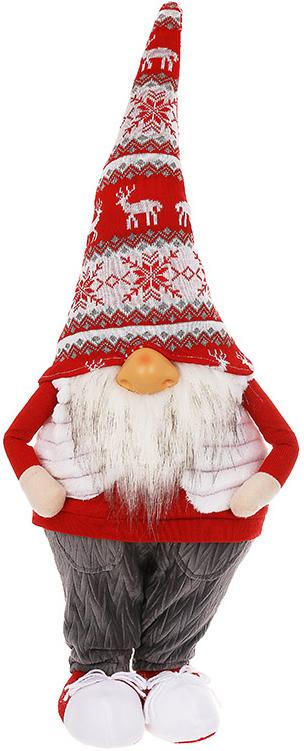 Игрушка мягкая Гном в серых брюках и в новогоднем колпаке 68 см