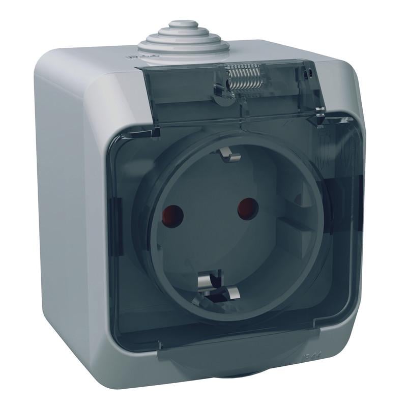 Розетка Schneider Electric Cedar Plus PA6 FR850 IP44 с прозрачной защитной крышкой Серый (WDE000643)
