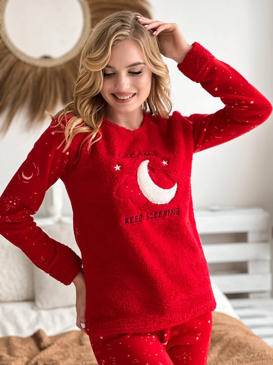 Пижама женская DO2168 на флисе с принтом M Красный - фото 3 Пижама женская DO2168 на флисе с принтом M Красный - фото 3